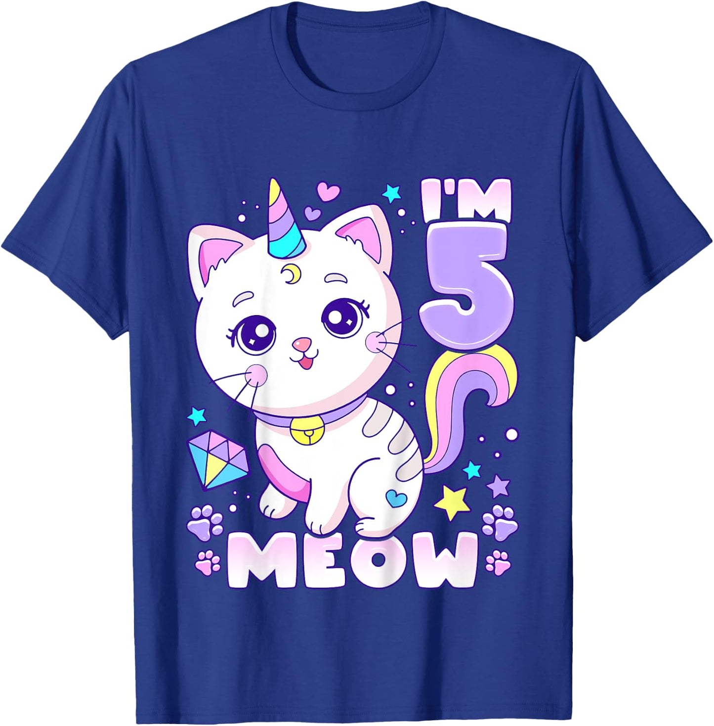 Birthday girl 5 years old, cat, unicorn, 5th birthday T-Shirt - T-Shirt | Royal
