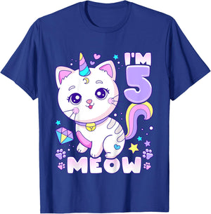 Birthday girl 5 years old, cat, unicorn, 5th birthday T-Shirt - T-Shirt | Royal