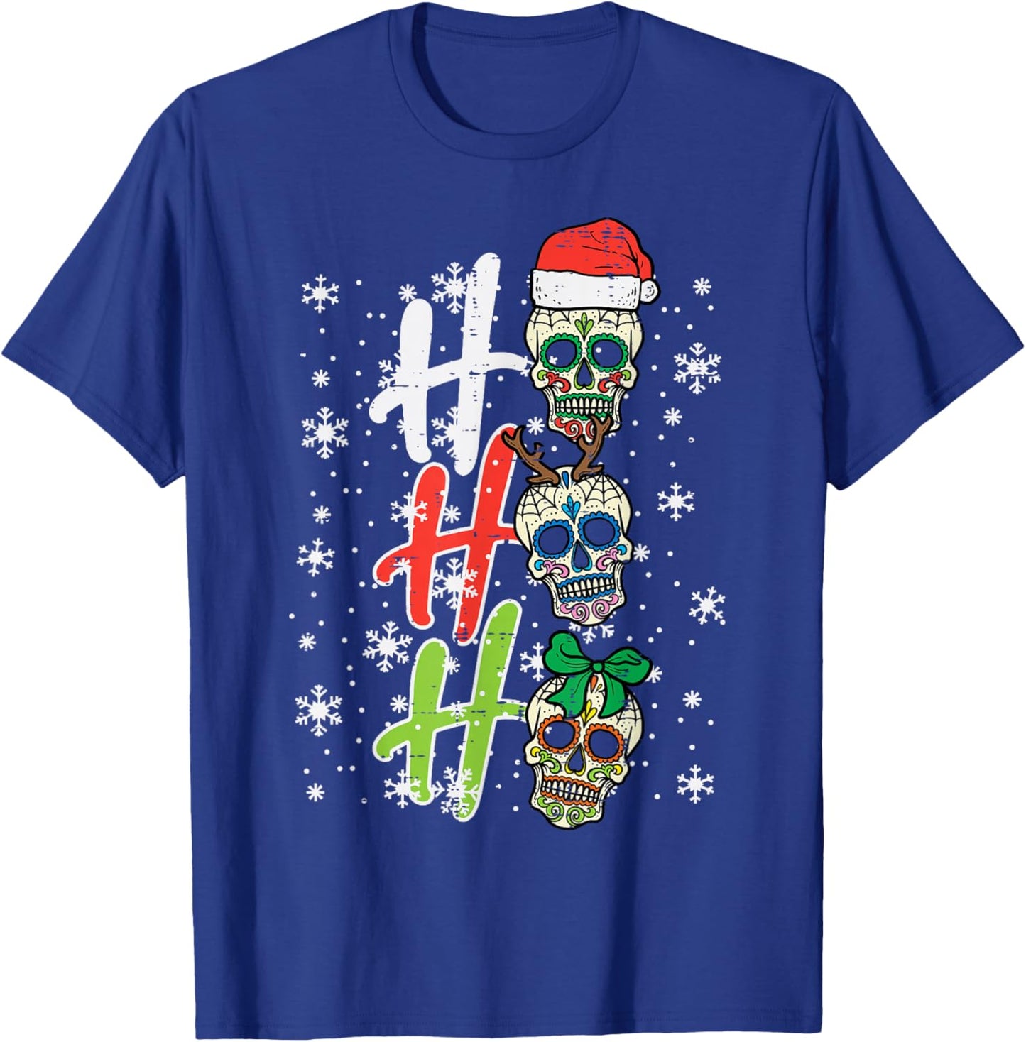 Christmas Sugar Skull Ho Ho Ho Xmas Mexican Men Women Kids T-Shirt - T-Shirt | Royal