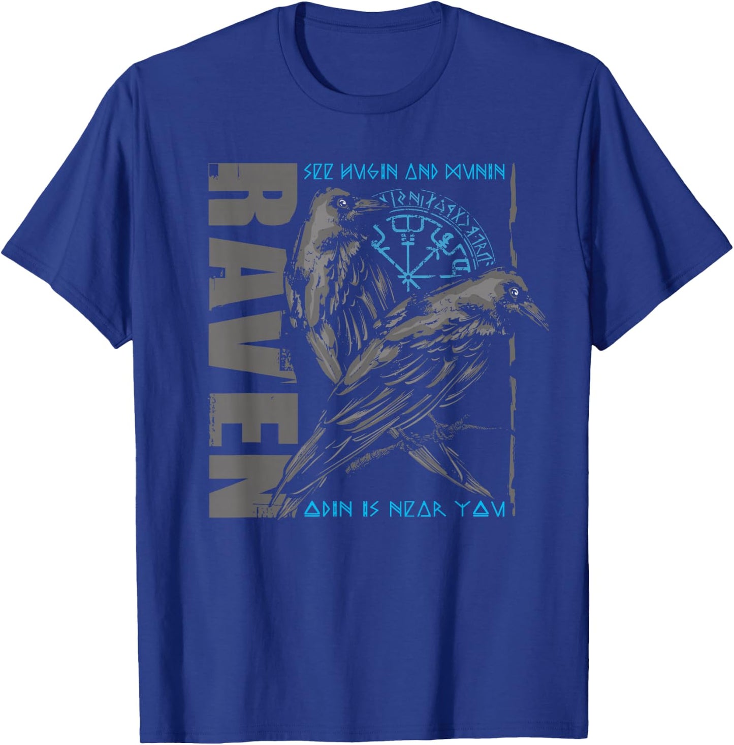 Valhalla Raven Ravens Odin's Runes Norse Compass Viking T-Shirt - T-Shirt | Royal