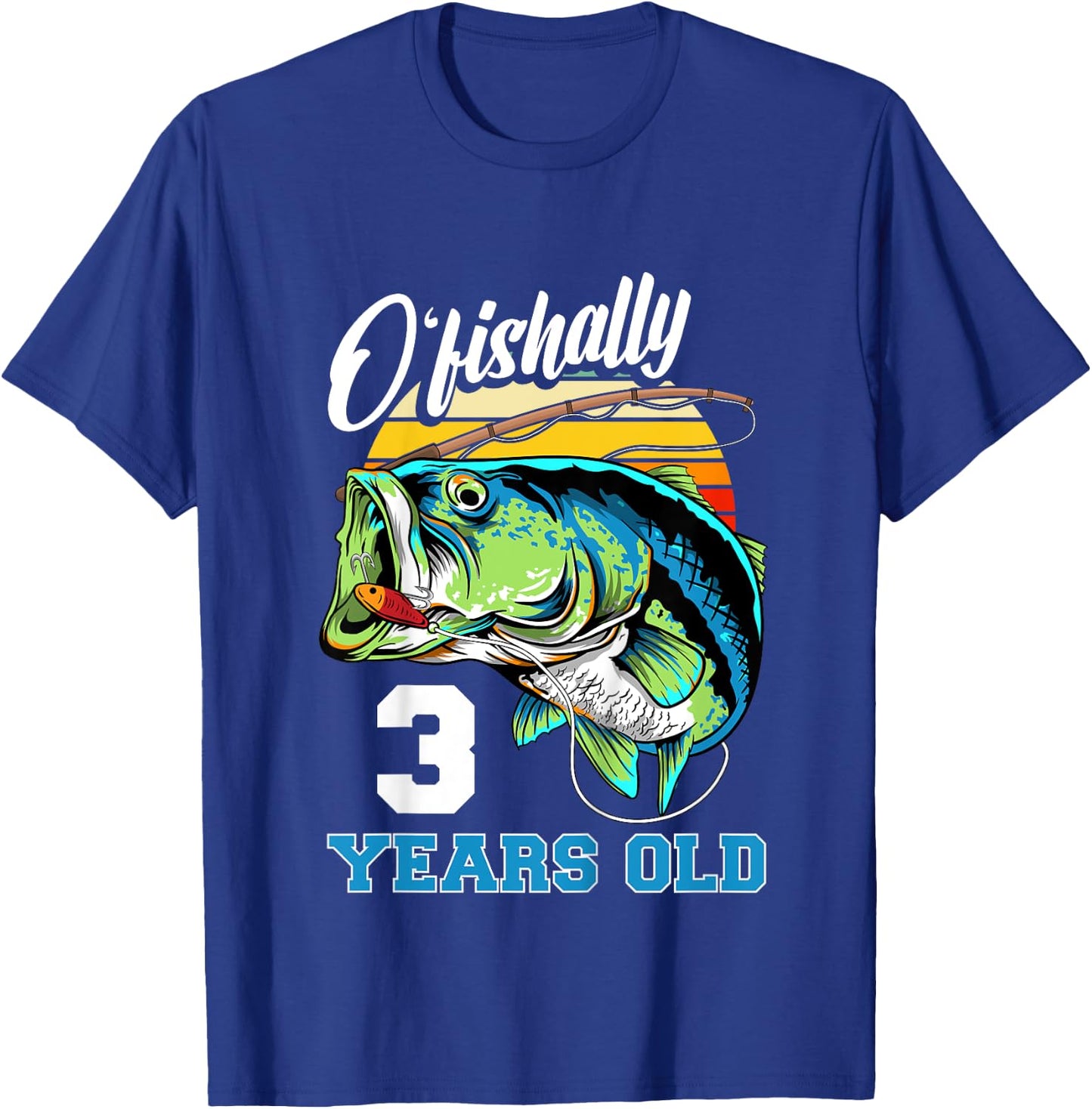Ofishally 3 Years Old Fisherman 3rd Birthday Fishing T-Shirt - T-Shirt | Royal