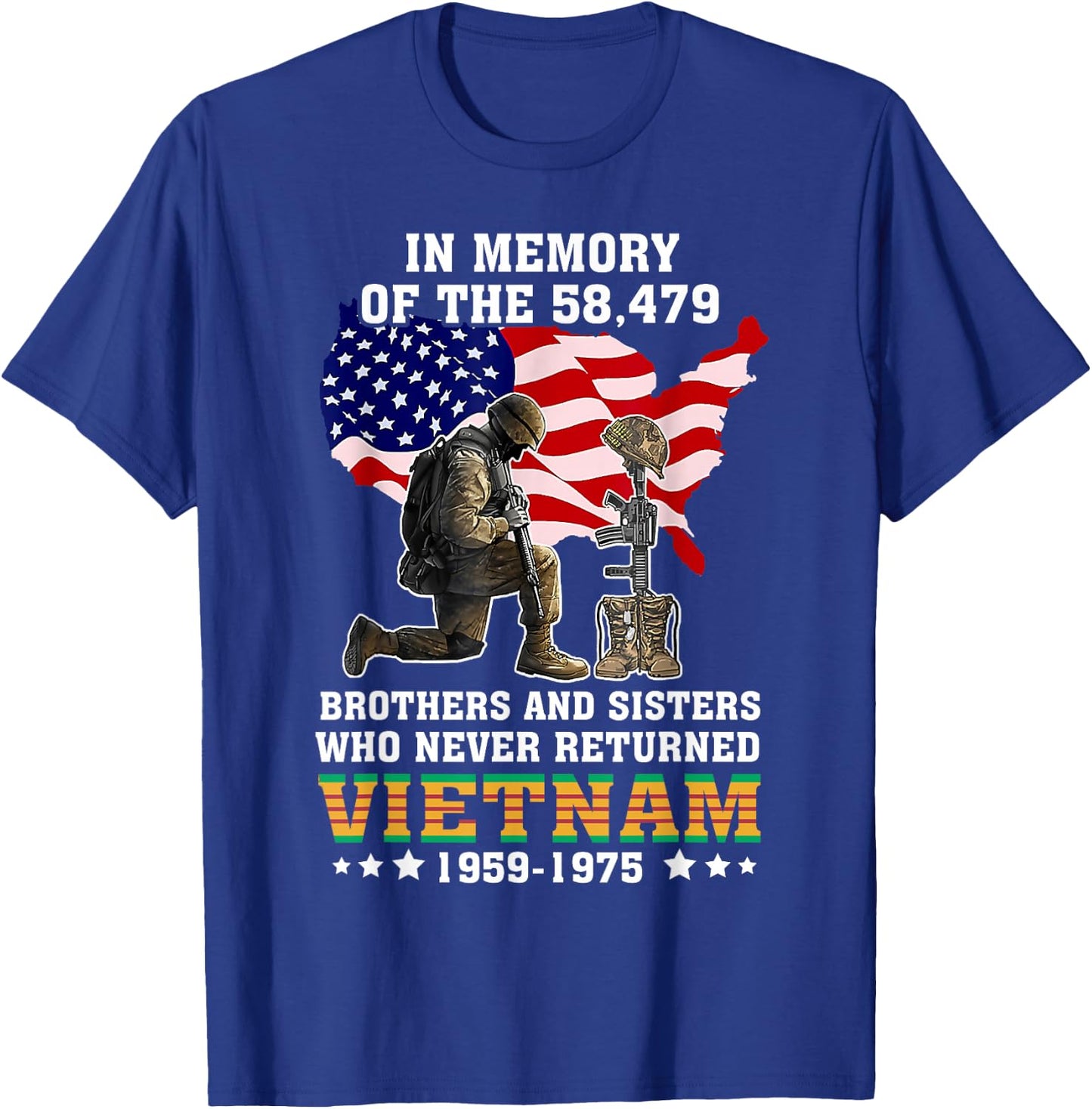 In Memory Of The 58479 Vietnam Veteran Stand For US Flag T-Shirt - T-Shirt | Royal