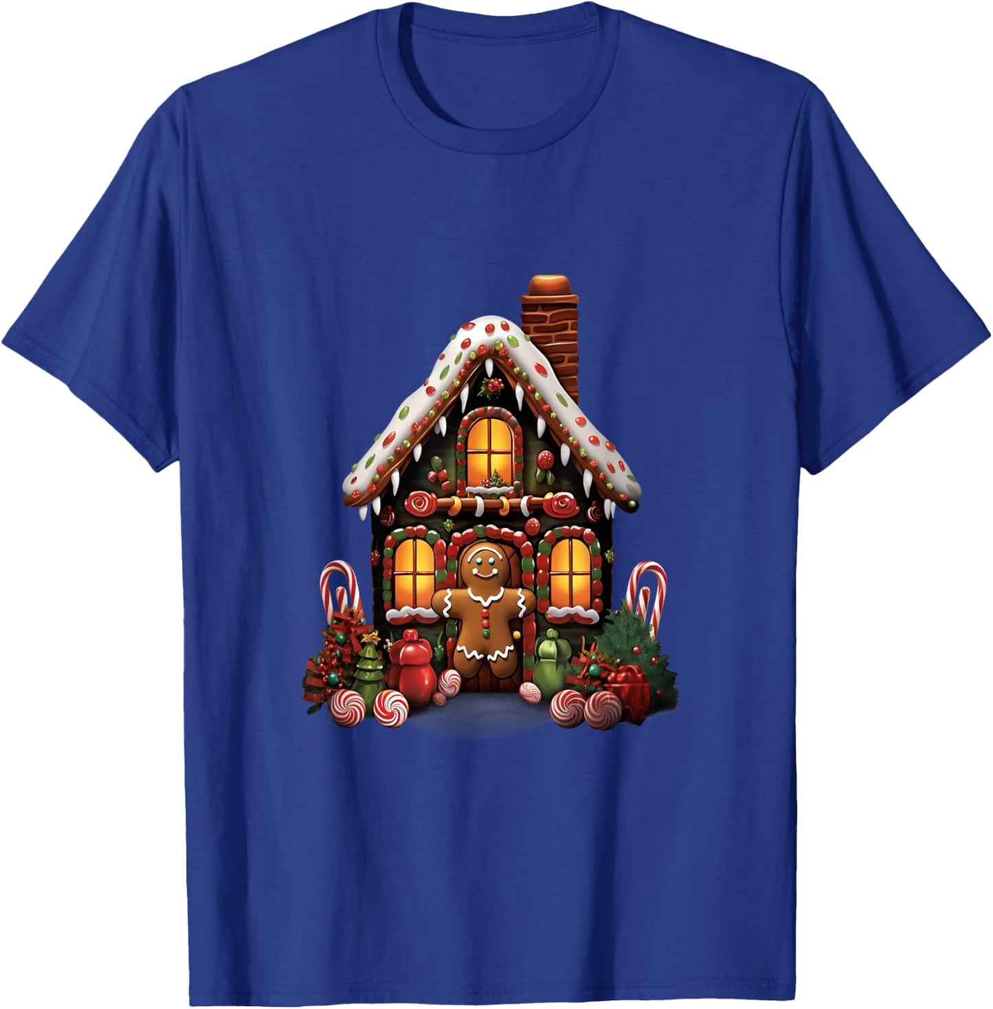 Christmas Gingerbread House Candy Cane X-Mas Pajamas Party T-Shirt - T-Shirt | Royal