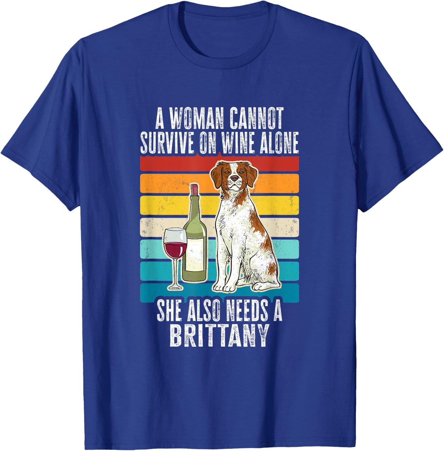 Brittany Spaniel Wine Retro Vintage Brittany Dog Men Women T-Shirt - T-Shirt | Royal