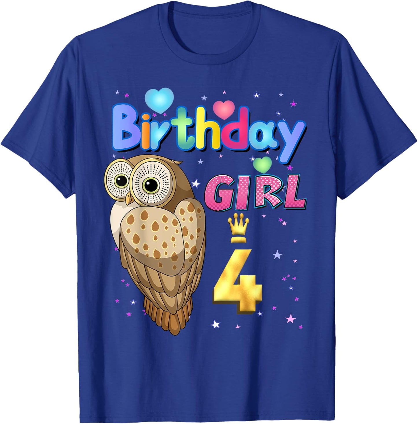 Kids 4 Years Old Owl Its my 4th birthday Girl Owl T-Shirt - T-Shirt | Royal