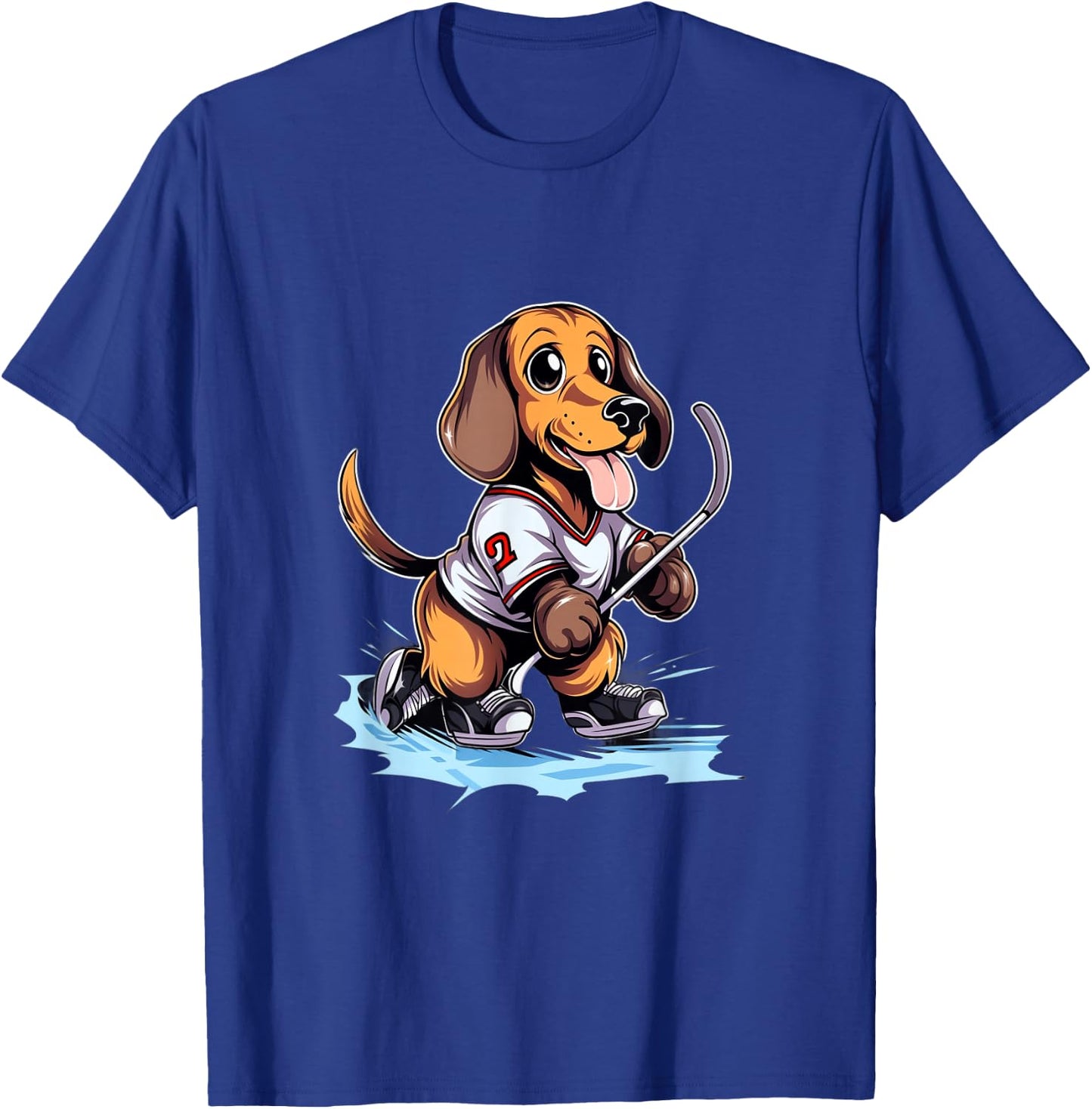 Dachshund Ice Hockey Player Dog Hockey Stick Goalie T-Shirt - T-Shirt | Royal