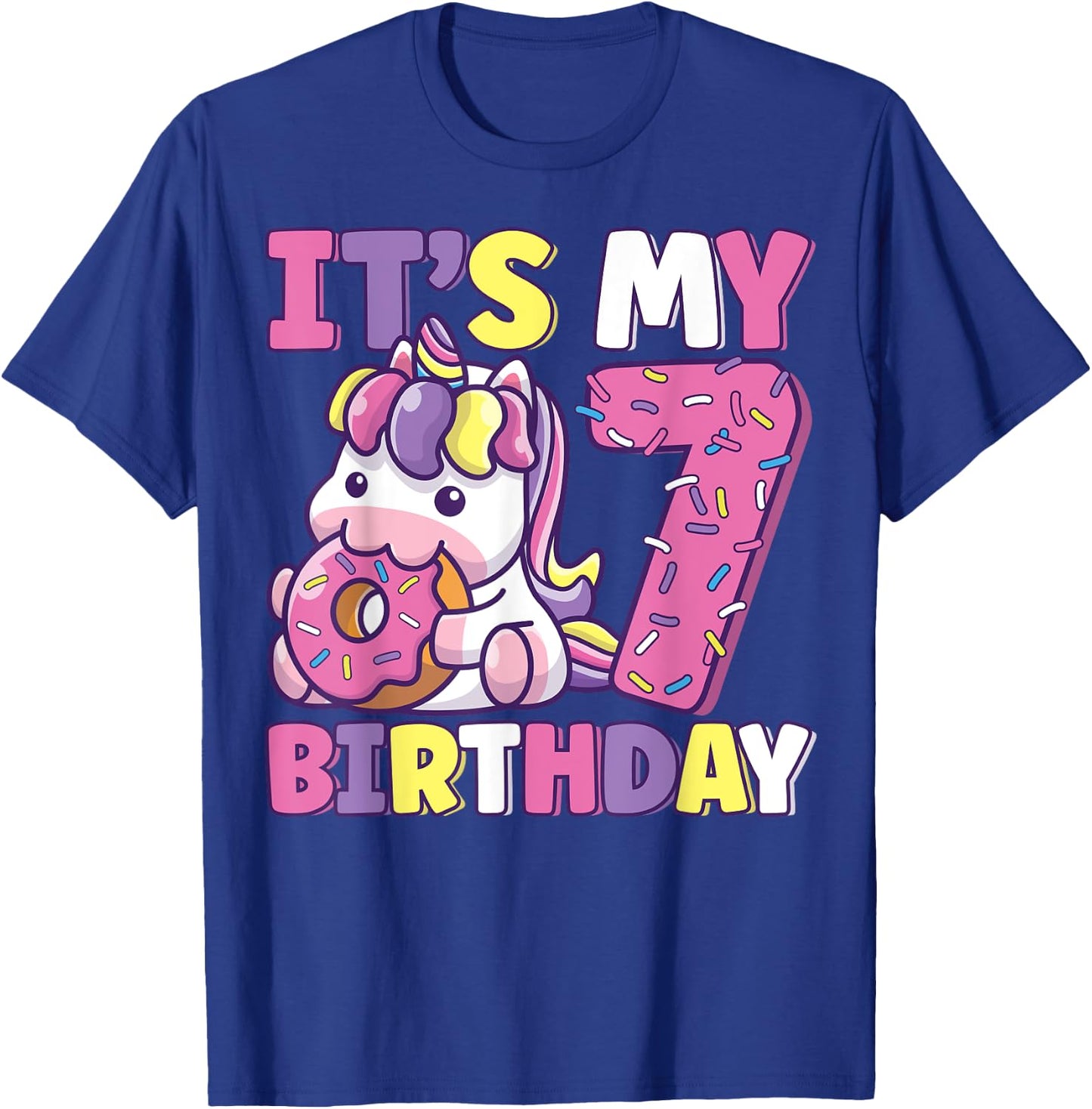 It's My 7th Birthday Party Cute Girls Donut Birthday Unicorn T-Shirt - T-Shirt | Royal