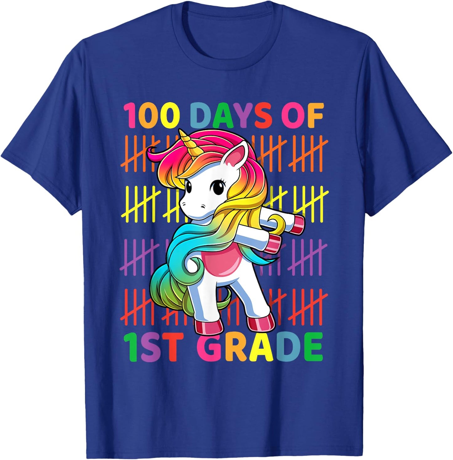 100 Days of 1st Grade Unicorn Flossing 100th Day Of School T-Shirt - T-Shirt | Royal