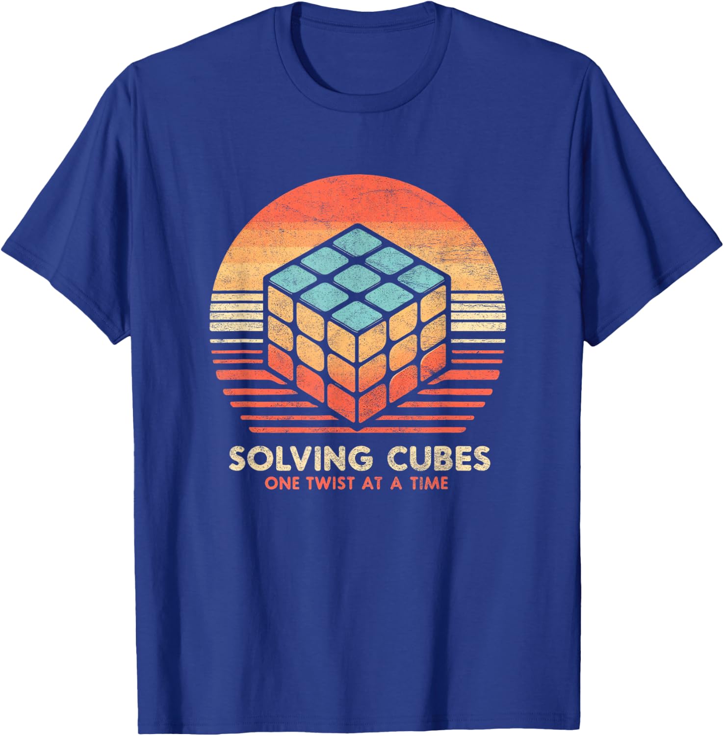 Vintage Sunset Solving Cubes Speed cubing 70's Cool Math T-Shirt - T-Shirt | Royal