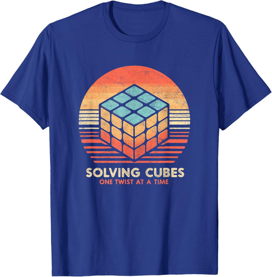Vintage Sunset Solving Cubes Speed cubing 70's Cool Math T-Shirt - T-Shirt | Royal