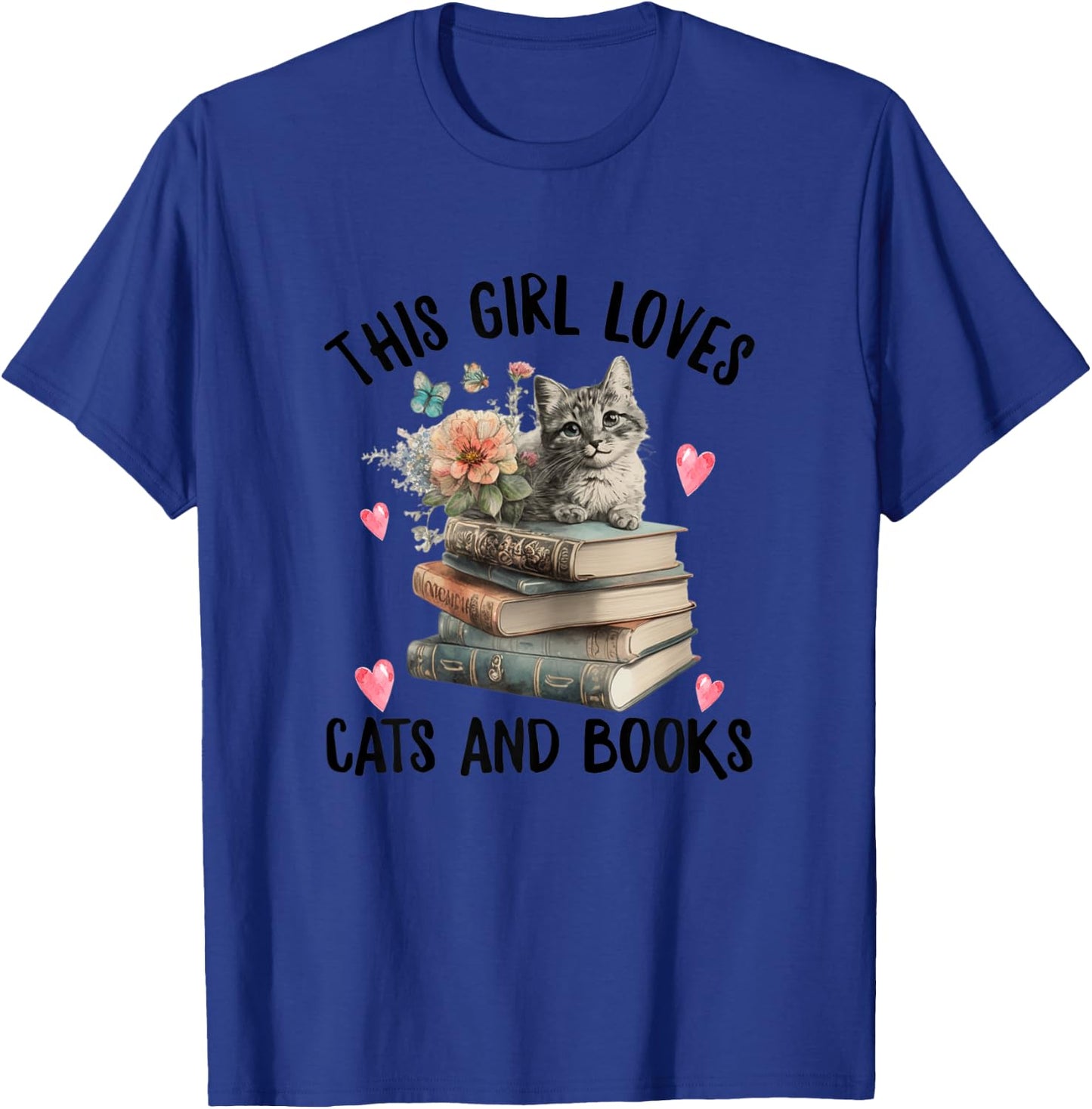 This Girl Loves Cats and Books ok? Funny Cat Watercolor T-Shirt - T-Shirt | Royal