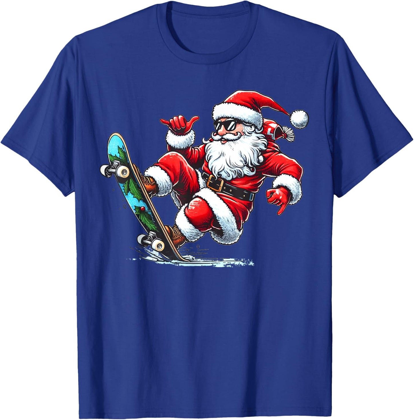 Funny Santa Claus Skateboarding Christmas Gifts Skater Xmas T-Shirt - T-Shirt | Royal