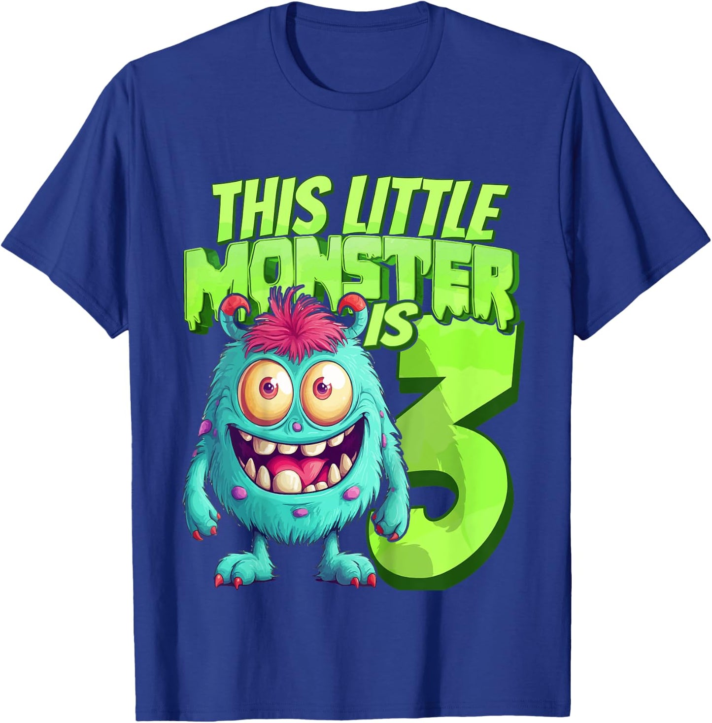 This Little Monster Is 3 - Three Years - 3rd Birthday T-Shirt - T-Shirt | Royal