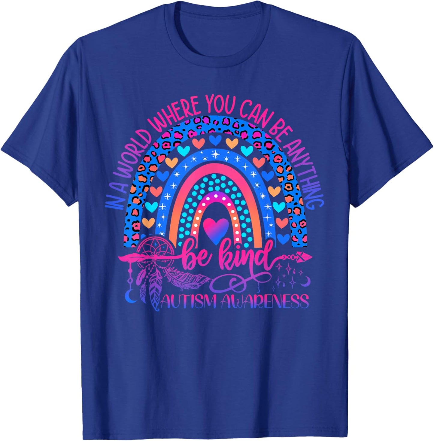Autism Awareness Be Kind Leopard Rainbow Choose Kindness T-Shirt - T-Shirt | Royal