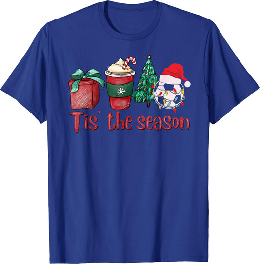 Tis The Season Soccer Christmas Coffee Santa Claus Xmas T-Shirt - T-Shirt | Royal
