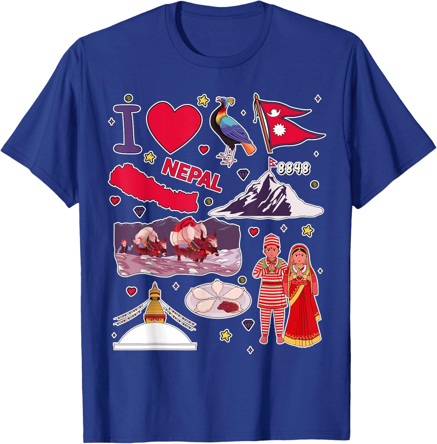 Nepali hand drawn landmarks, Nepal map, cultural icons T-Shirt - T-Shirt | Royal