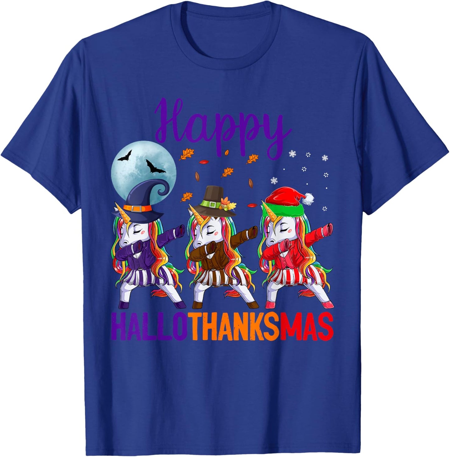 Happy Hallothanksmas Dabbing Unicorn Halloween Thanksgiving T-Shirt - T-Shirt | Royal