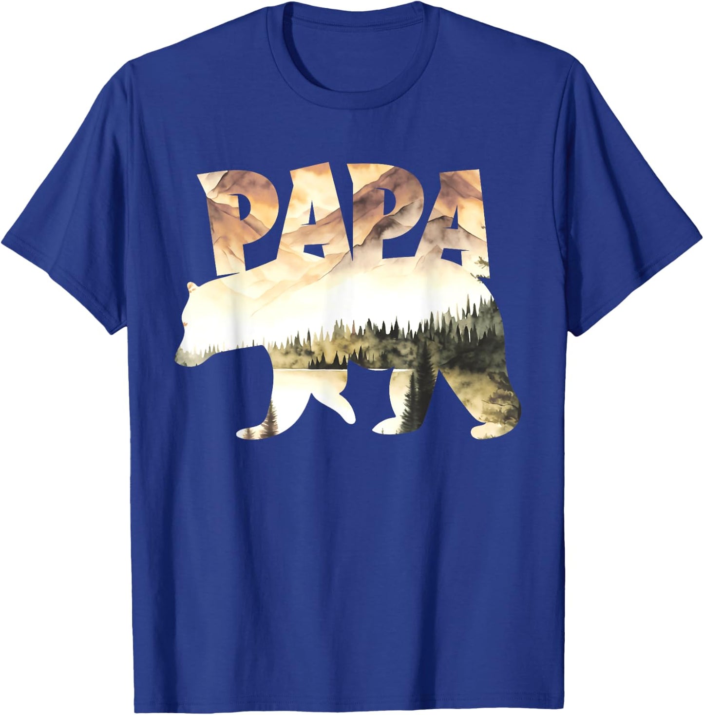 Papa Bear Forest Lake Mountain Scene Outdoors Father's Day T-Shirt - T-Shirt | Royal