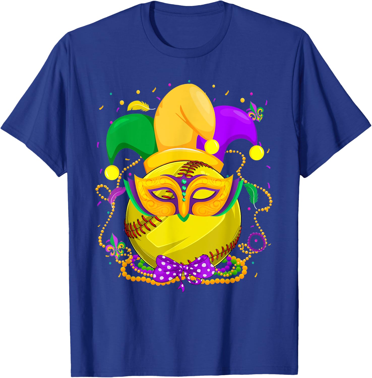 Softball Ball With Jester Hat Mardi Gras Fat Tuesday Parade T-Shirt - T-Shirt | Royal