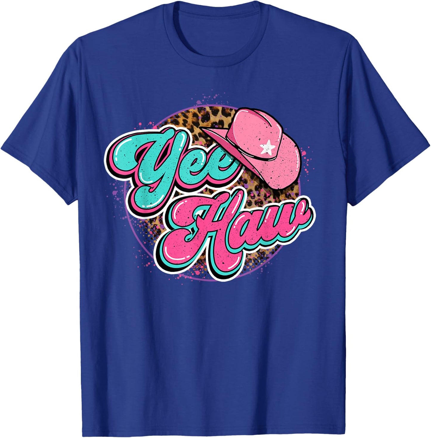 Yeehaw Cowboy Cowgirl Western Country Leopard Rodeo Yee Haw T-Shirt - T-Shirt | Royal