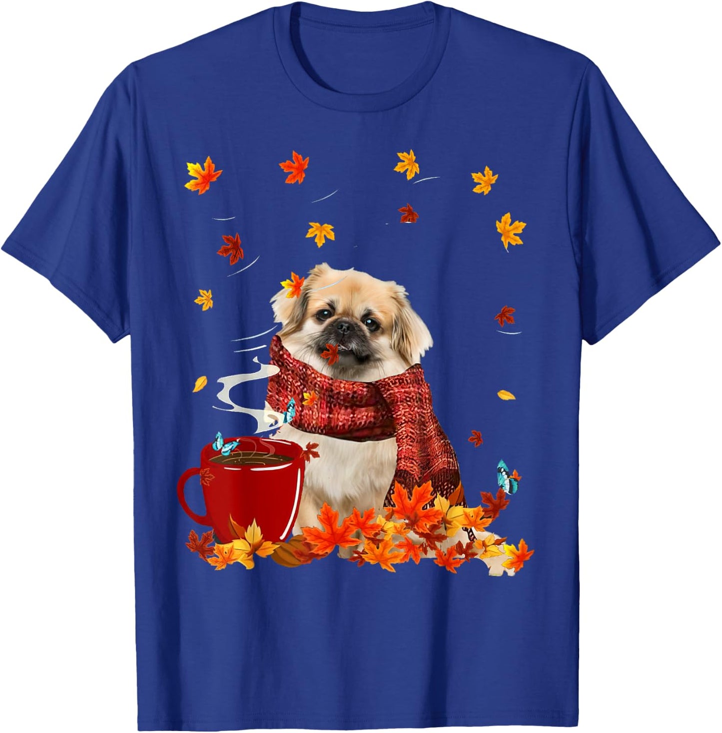 Tibetan Spaniel Fall Red Scarf Autumn Leaf For Dog Lover Men Women T-Shirt - T-Shirt | Royal