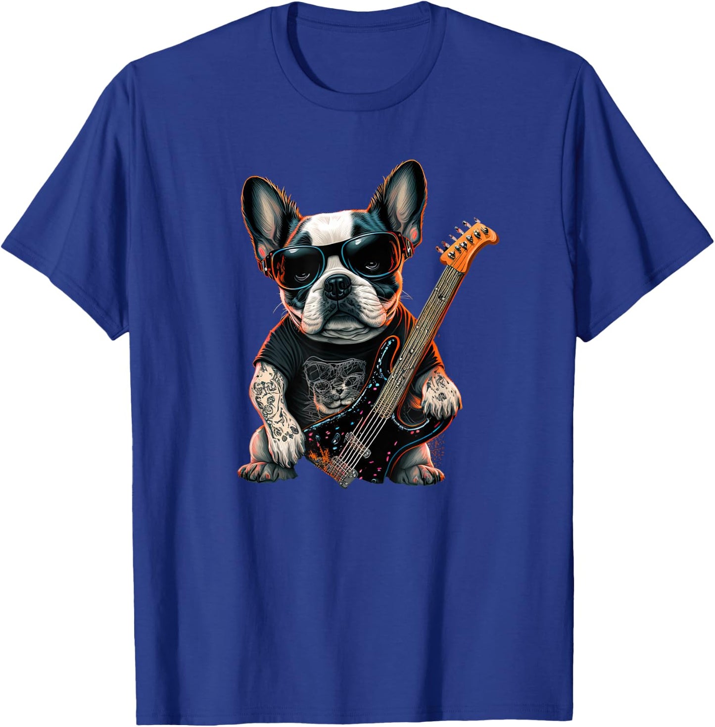 Funny French Bulldog Frenchie Rock and Roll Music Rocker T-Shirt - T-Shirt | Royal