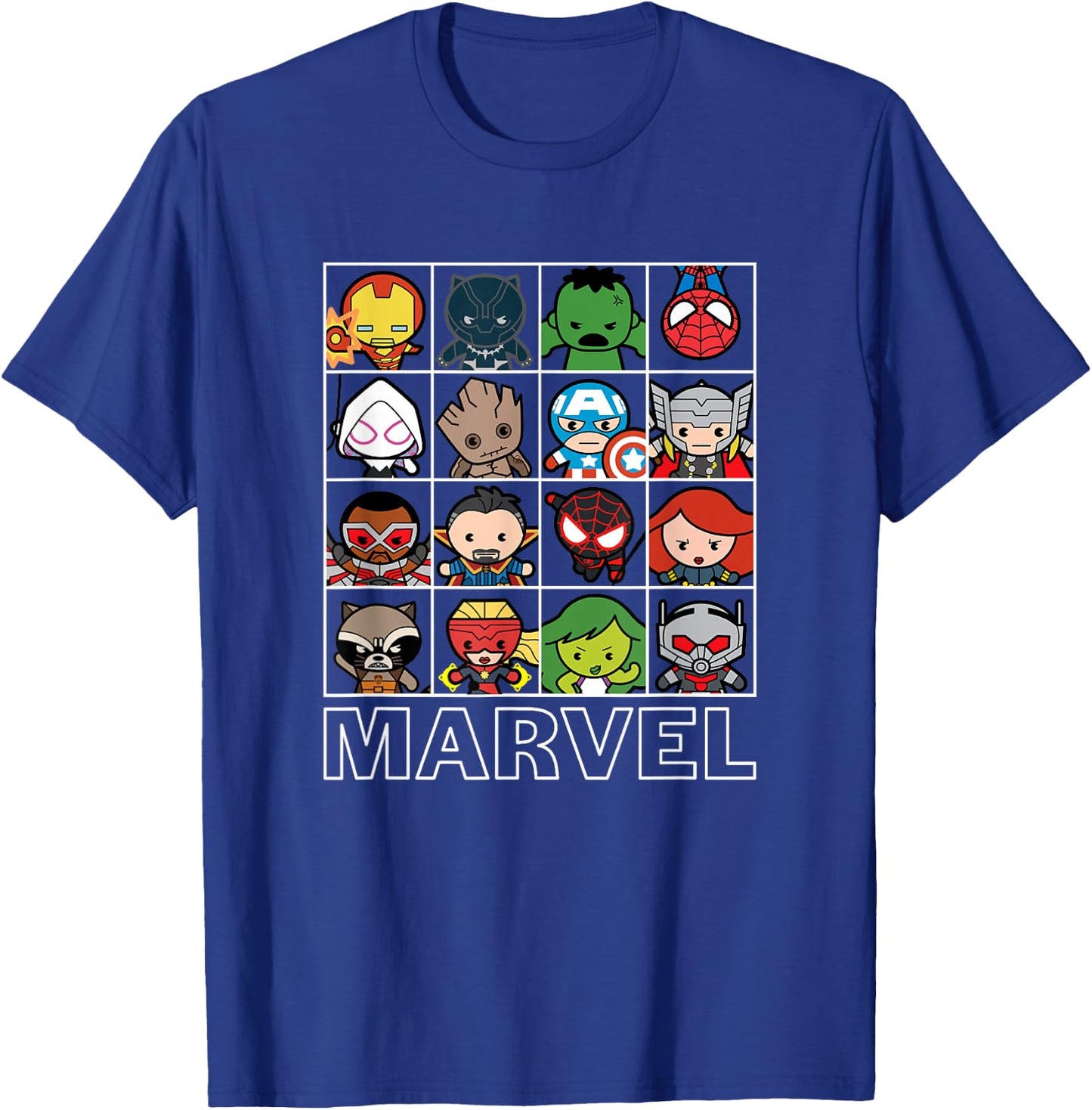 Marvel Kawaii Chibi Iconic Characters Grid Panels T-Shirt - T-Shirt | Royal