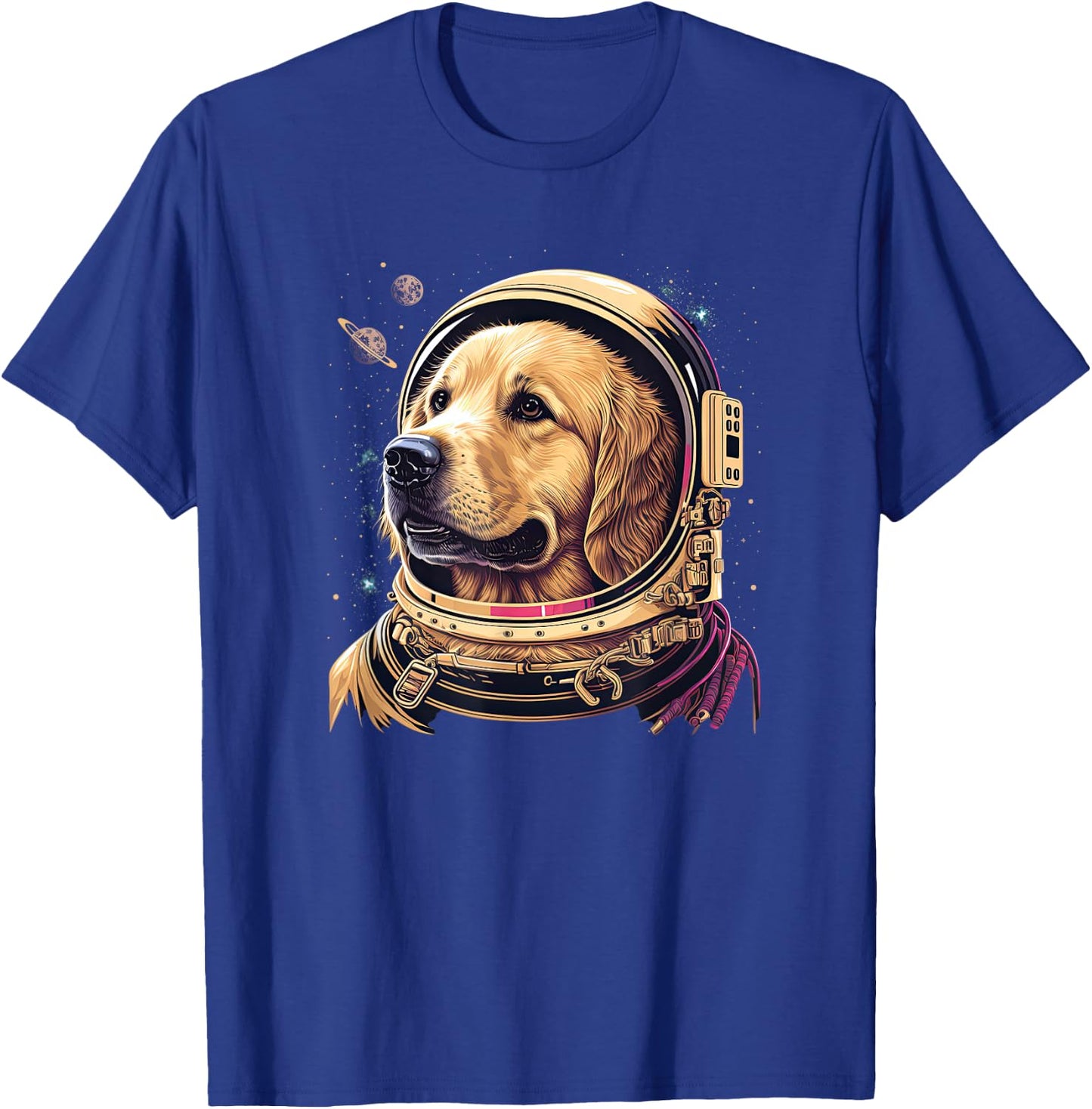 Funny Golden Retriever Astronaut in the space T-Shirt - T-Shirt | Royal