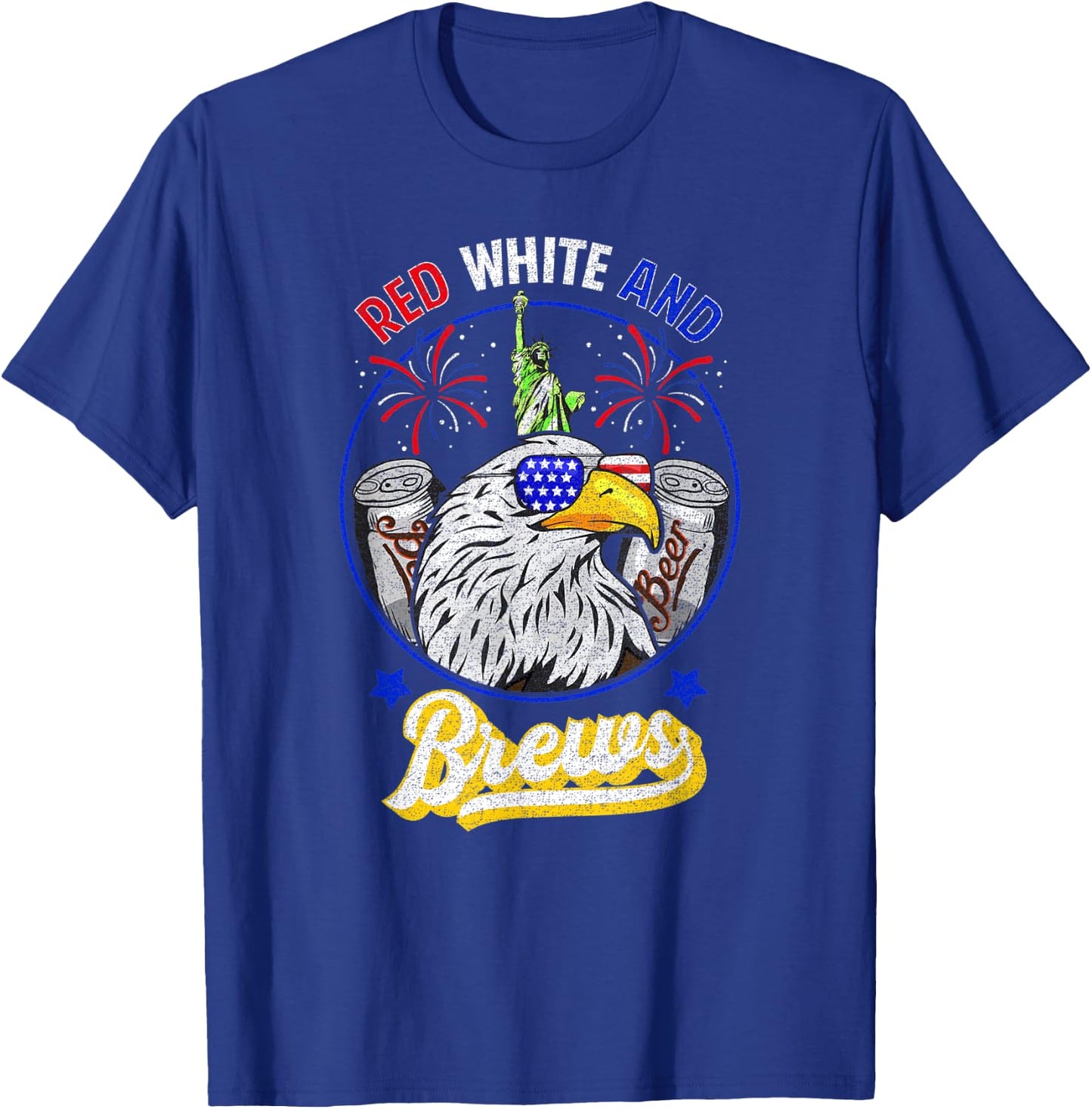 DISTRESSED RED WHITE and BREWS 4th of July Beer Alcohol T-Shirt - T-Shirt | Royal