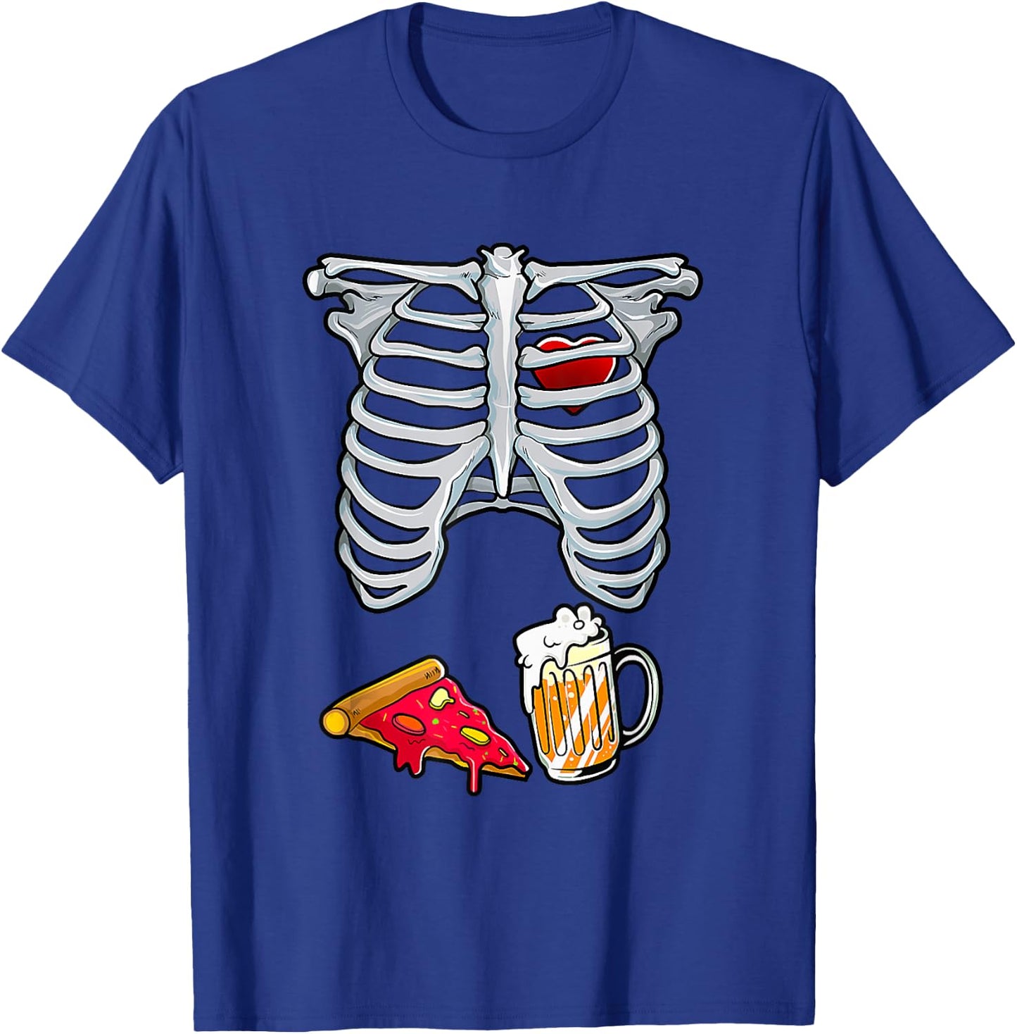 Dad Skeleton Halloween Beer Pizza Funny Pregnancy Couple Men T-Shirt - T-Shirt | Royal