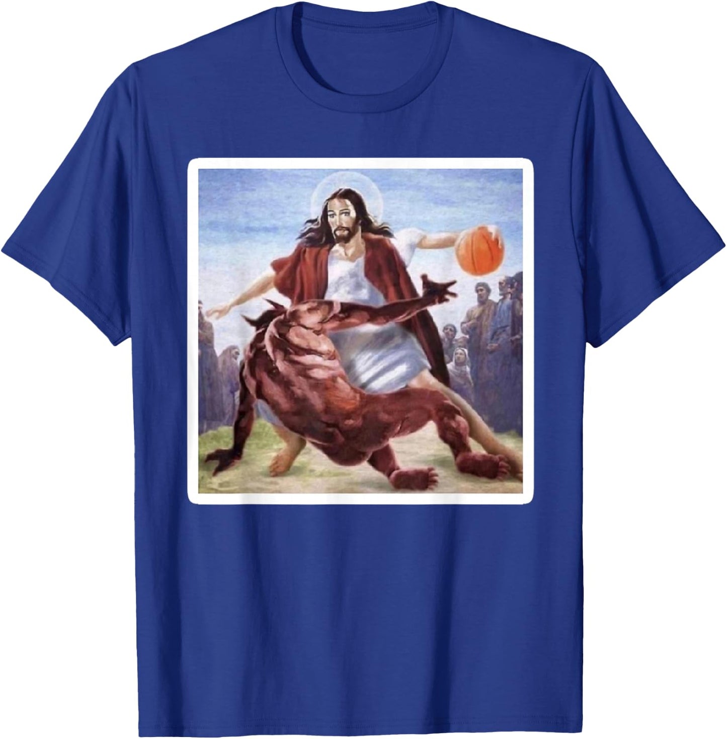 Jesus Crossing Up Satan Basketball T-Shirt - T-Shirt | Royal
