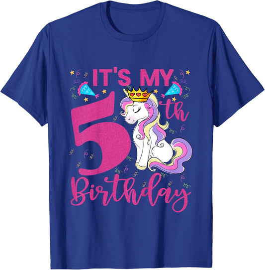 Kids It's My 5th Birthday Unicorn Lover Kid 5 Years Old Birthday T-Shirt - T-Shirt | Royal