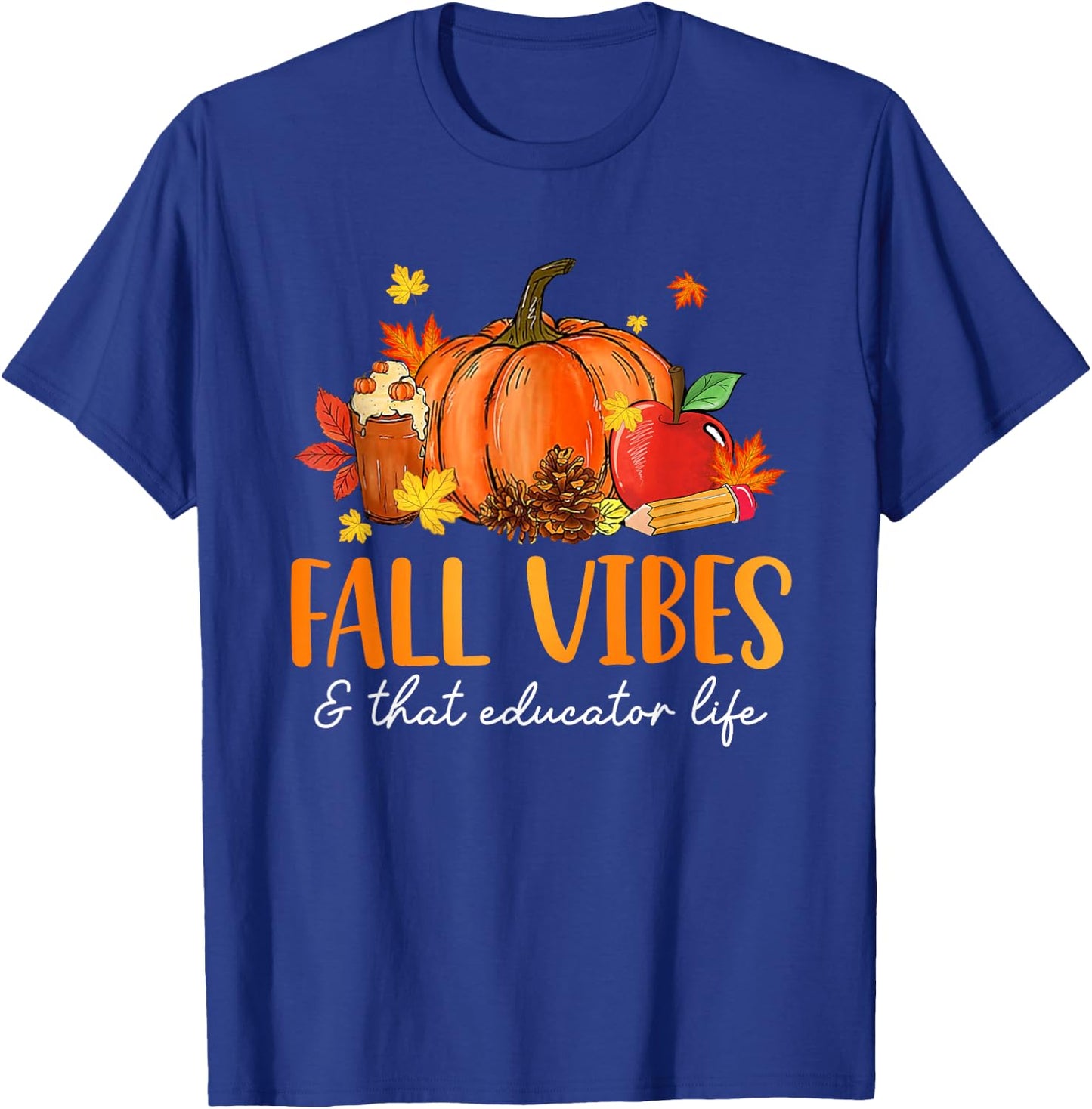 Fall Vibes & That Educator Life Leopard Pumpkin Season T-Shirt - T-Shirt | Royal