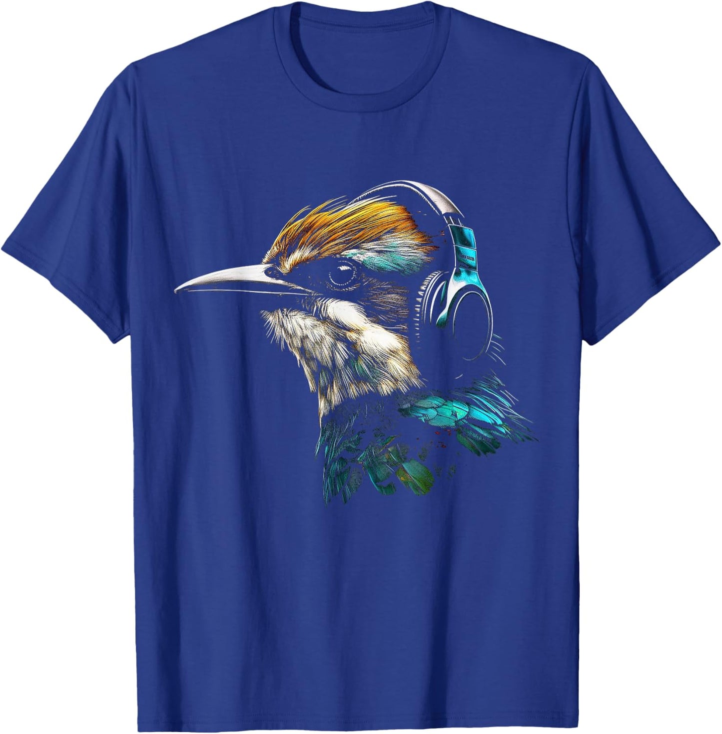 Bird Headphones Artwork | Music Animal Motif Bird T-Shirt - T-Shirt | Royal