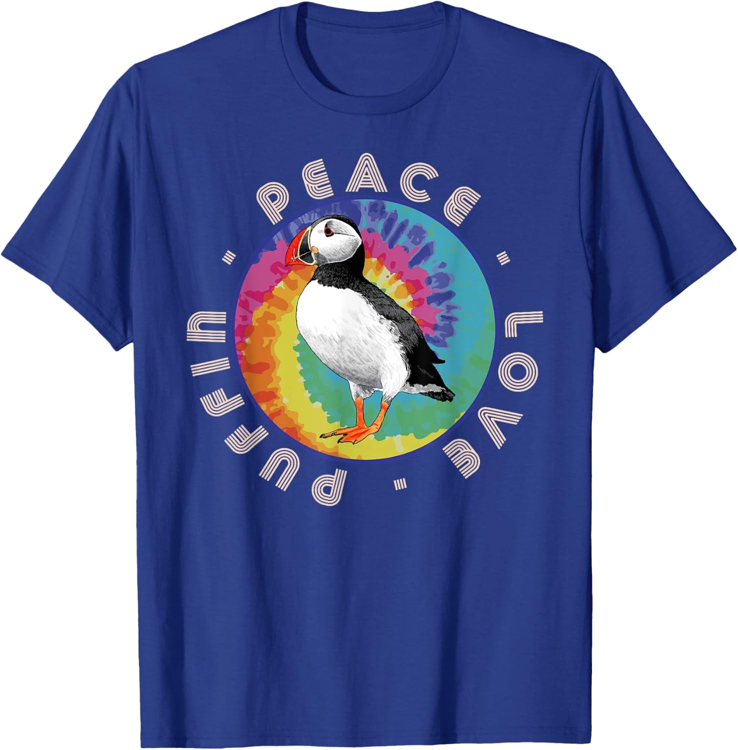 Vintage Retro Style Atlantic Sea Bird Fly Peace Love Puffin T-Shirt - T-Shirt | Royal