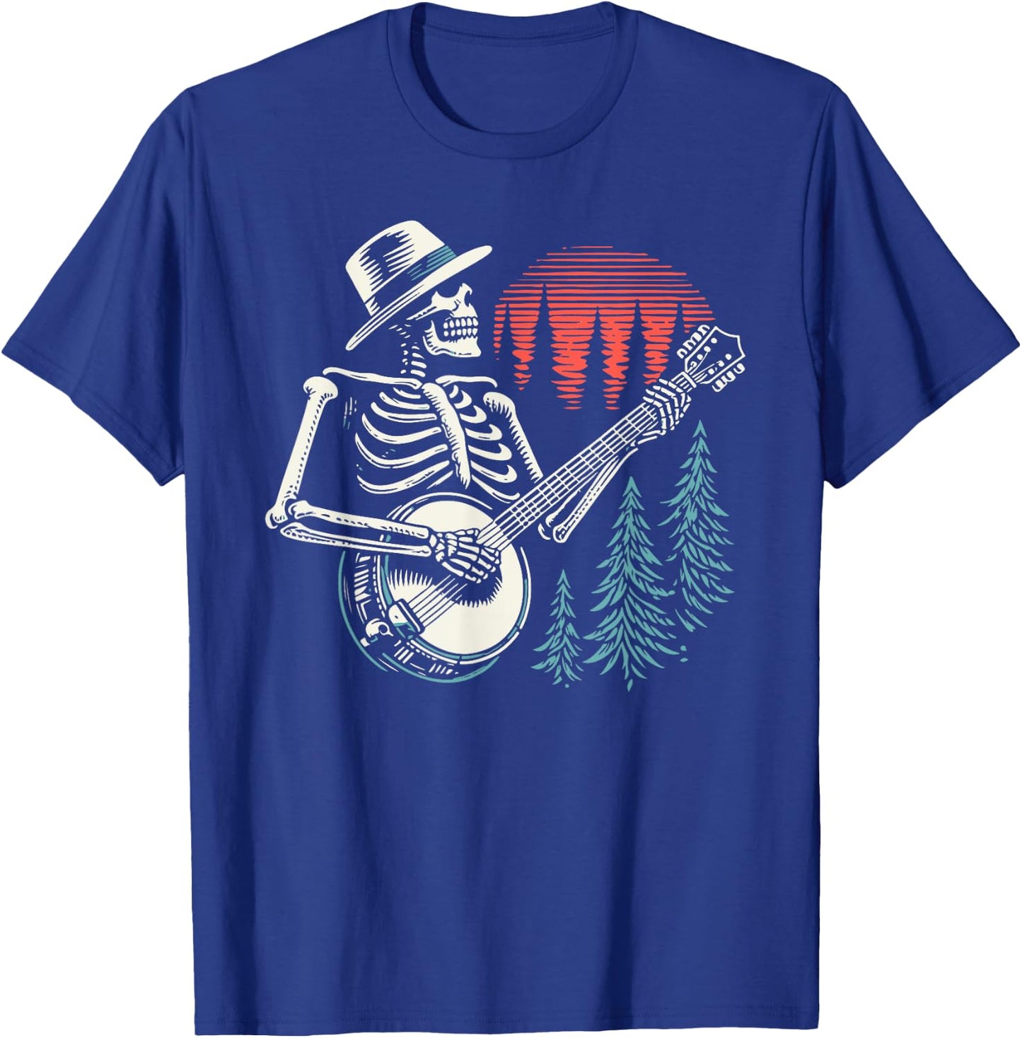 Minimalist Skeleton Skull Banjo Player T-Shirt - T-Shirt | Royal