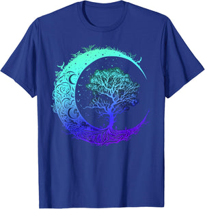 Tree of Life Crescent Moon Mandala Chakra Yoga Indigo T-Shirt - T-Shirt | Royal