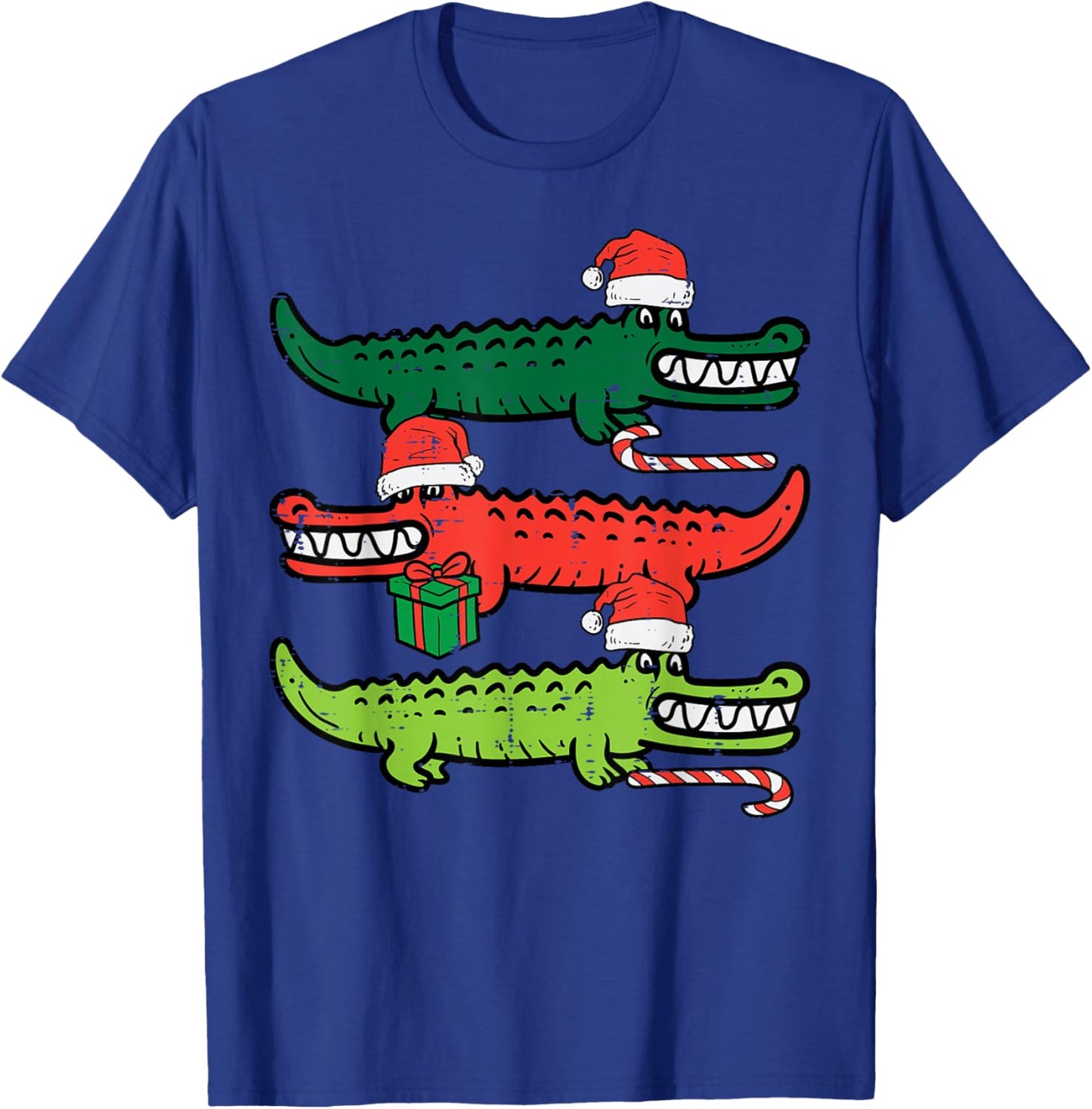 3 Christmas Crocodiles Santa Xmas Alligator Men Women Kids T-Shirt - T-Shirt | Royal