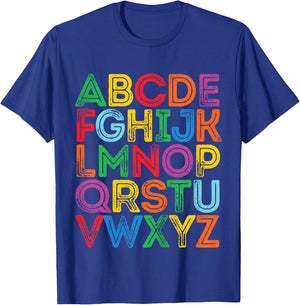 ABCs Shirt Alphabet Colorful Letters Reading Kids Boys Girls T-Shirt - T-Shirt | Royal