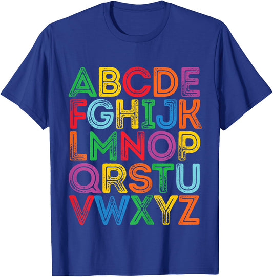 ABCs Shirt Alphabet Colorful Letters Reading Kids Boys Girls T-Shirt - T-Shirt | Royal