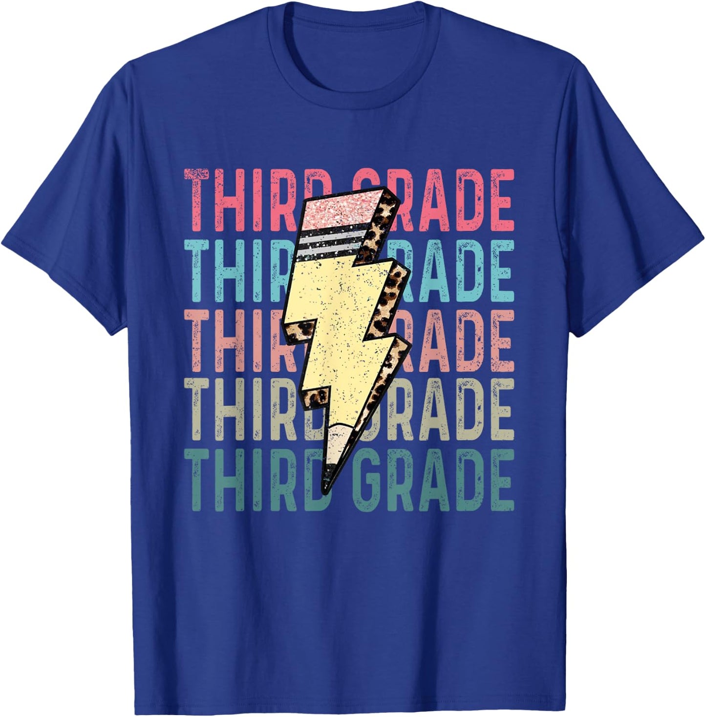Retro Third Grade Teacher Lightning Bolt Pencil Teacher Kids T-Shirt - T-Shirt | Royal
