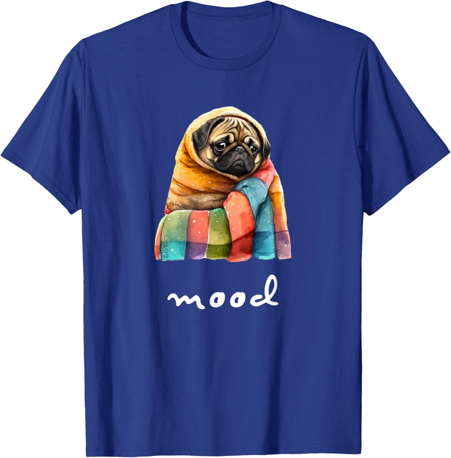 Funny Moody Pug in Cozy Blanket Cute Character T-Shirt - T-Shirt | Royal