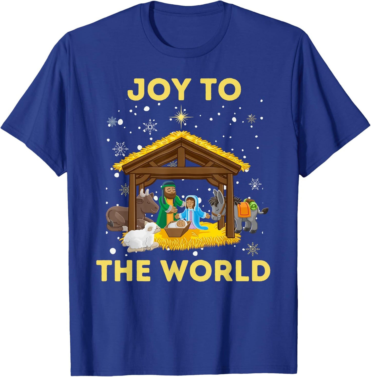Christmas Nativity Christian Birth Of Jesus Joy To The World T-Shirt - T-Shirt | Royal