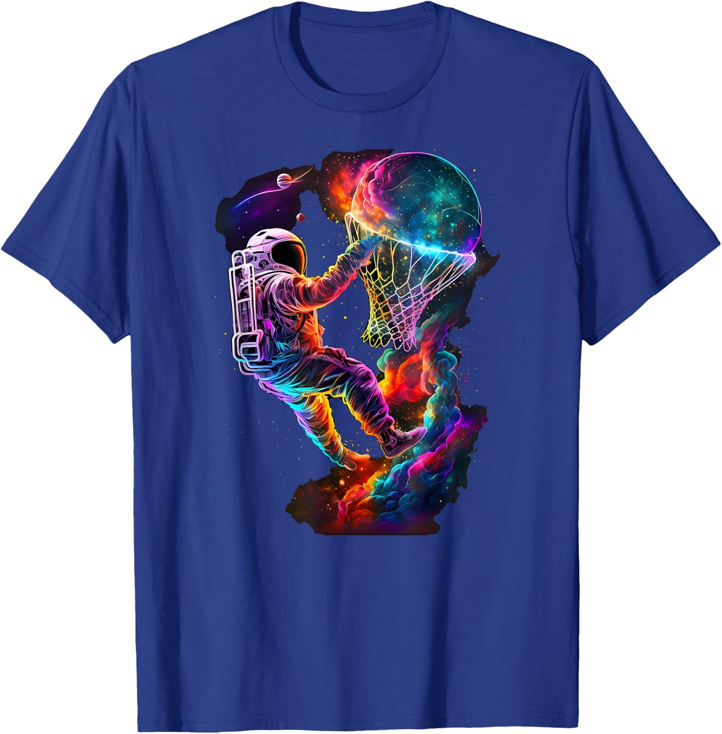 Astronaut Dunking a Basketball Player Outer Space Cosmic T-Shirt - T-Shirt | Royal