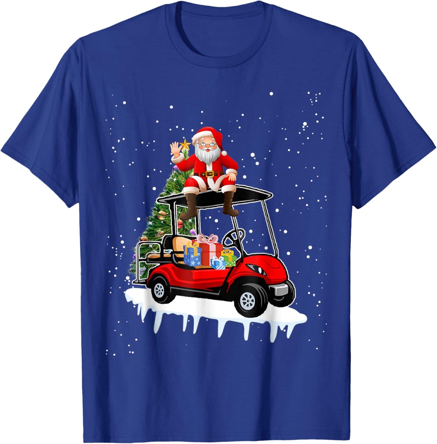 Funny Golfing Christmas Holiday Golf Cart Santa Xmas T-Shirt - T-Shirt | Royal
