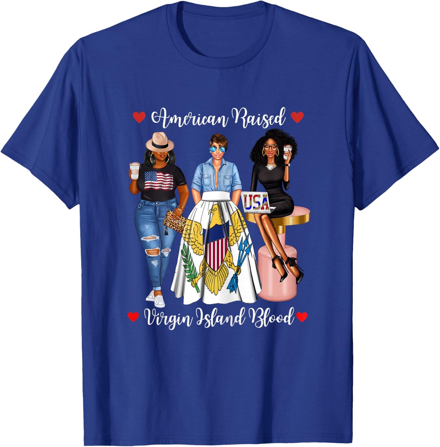 Half USA Virgin Islands Half American Raised in Raised Afro T-Shirt - T-Shirt | Royal