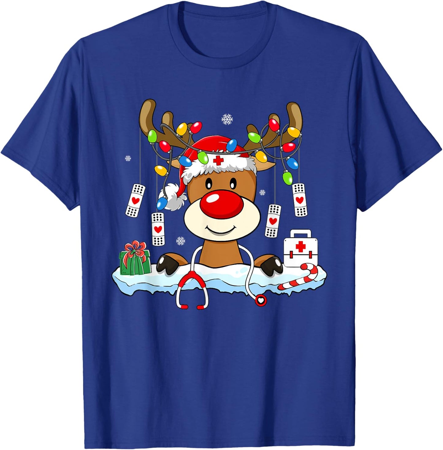 Family Christmas Shirts Gift Ideas Nurse Christmas Reindeer Stethoscope Nursing Matching Xmas T-Shirt - T-Shirt | Royal