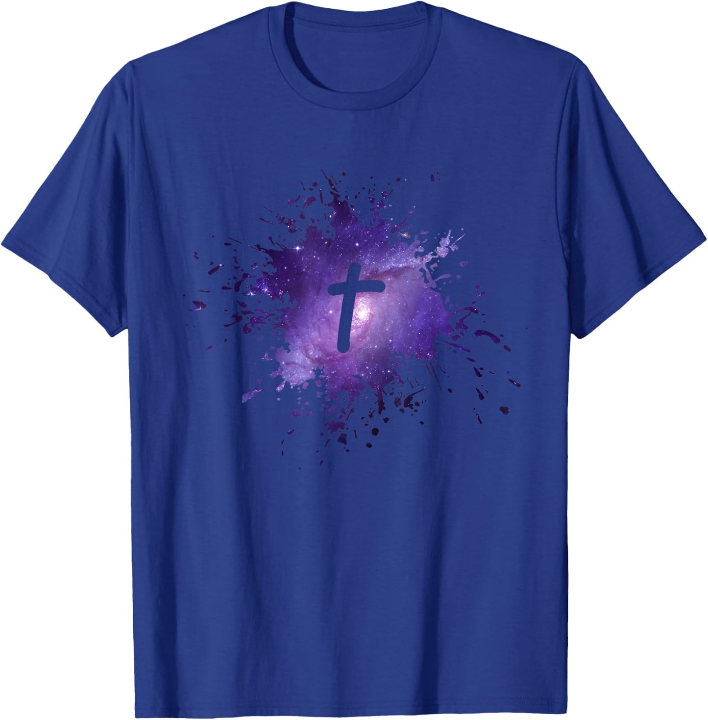 Purple Galaxy Splatter Design with Cross Christian Men Women T-Shirt - T-Shirt | Royal