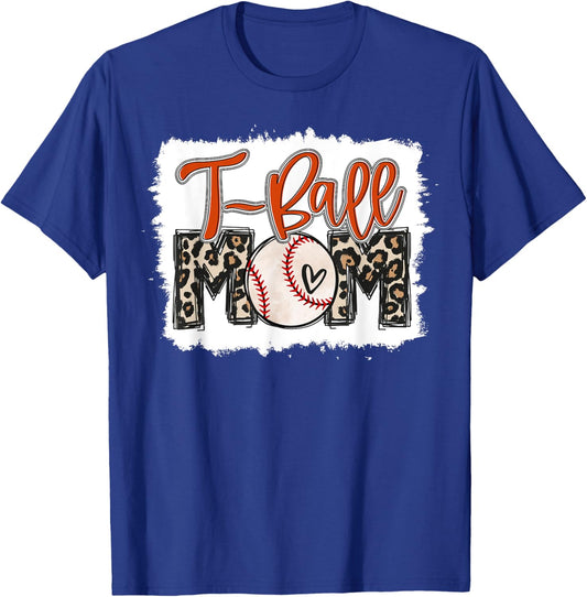 T-Ball Mom Ball Leopard Print Mama Squad Orange Team T-Shirt - T-Shirt | Royal
