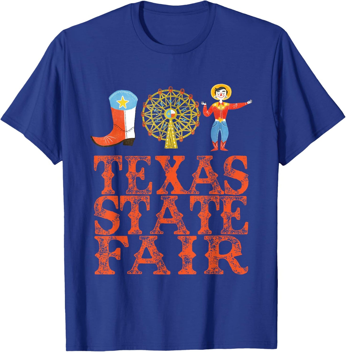 Texas FAIR, State FAIR Cowboy, Ferris Wheel, County FAIR T-Shirt - T-Shirt | Royal
